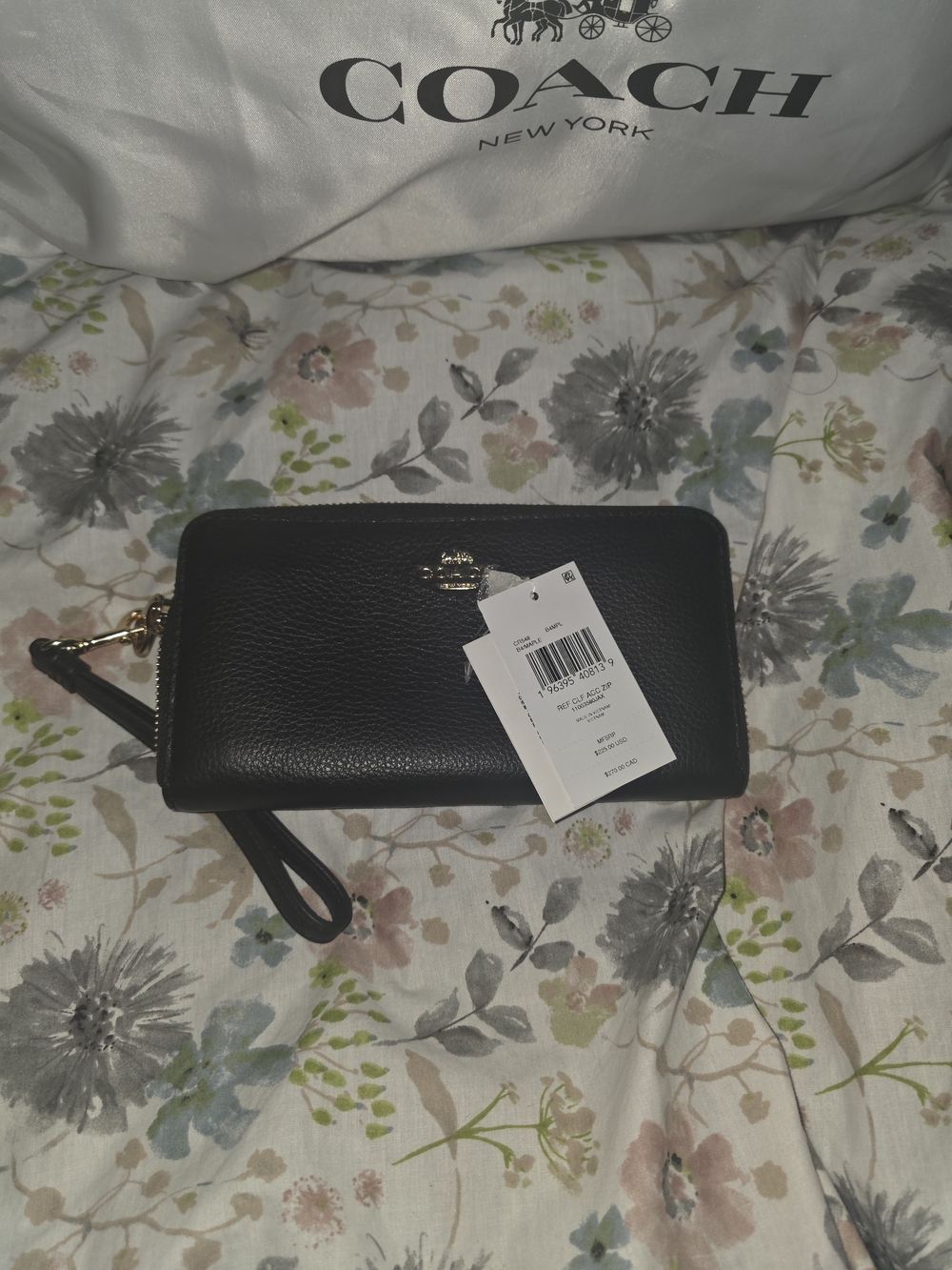 Coach Black Pebbled Leather Wristlet with Gold-Tone Hardware NWT